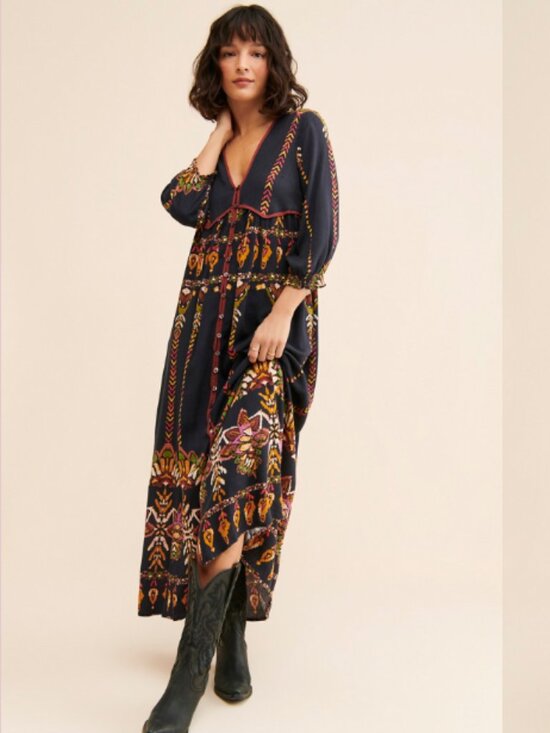 Free People Dresses & Skirts - Free People Foley Maxi Dress Medium Boho Floral Print Button Front Festival
